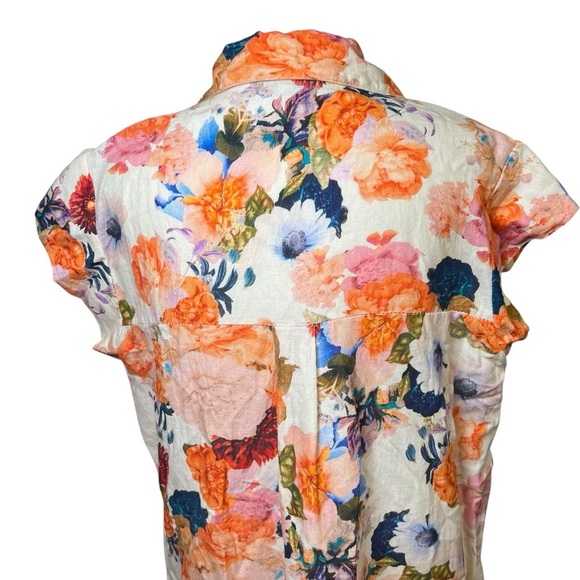 Cristina Vergani Italy Linen Hi-Low Floral Shirt Dress Button-Up Boho Midi Sz L - Picture 8 of 10